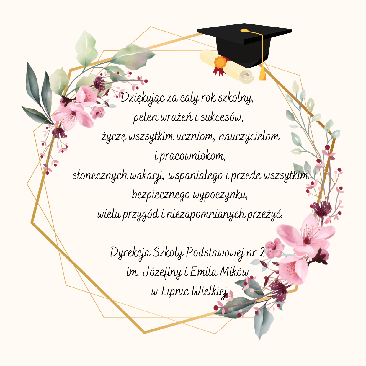 Pink Gold Floral Feminine Graduation Invitation